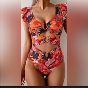 Vibrant Floral Cutout Swimsuit